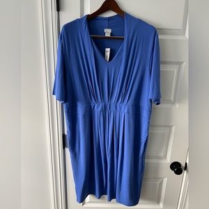 Chico’s Women’s Size 4 (US 20/22) Short Sleeve Dress Blue V Neck Pockets NWT